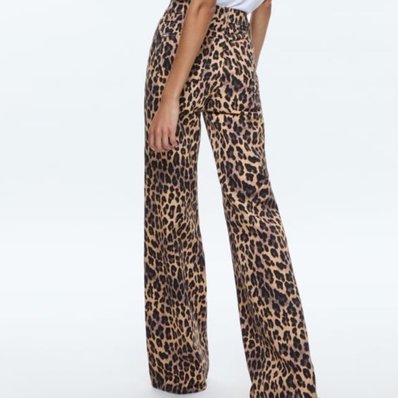 Alice + Olivia Leopard animal print high rise wide leg full length Jean size 30 - Picture 2 of 16
